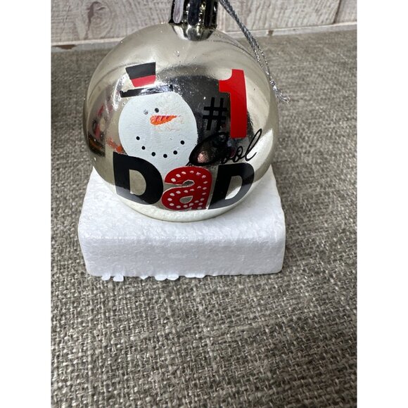 #1 Cool Dad Round Christmas Snowman Silver Ornament w/ Box Unbreakable - Picture 3 of 5